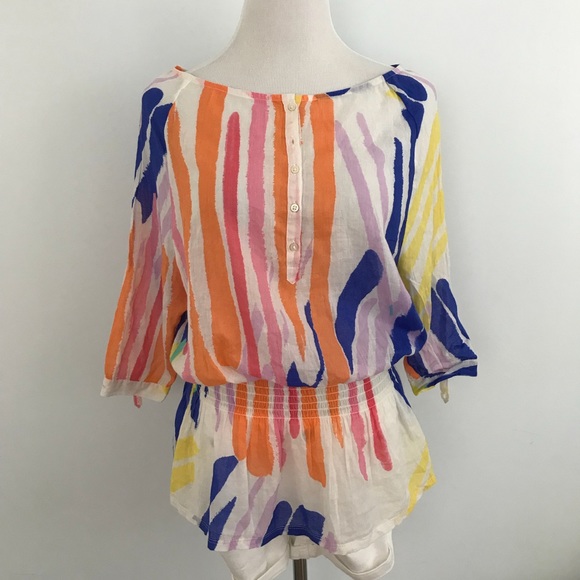 Aerie Colorful Peplum Boatneck Cotton Blou… - Picture 2 of 8